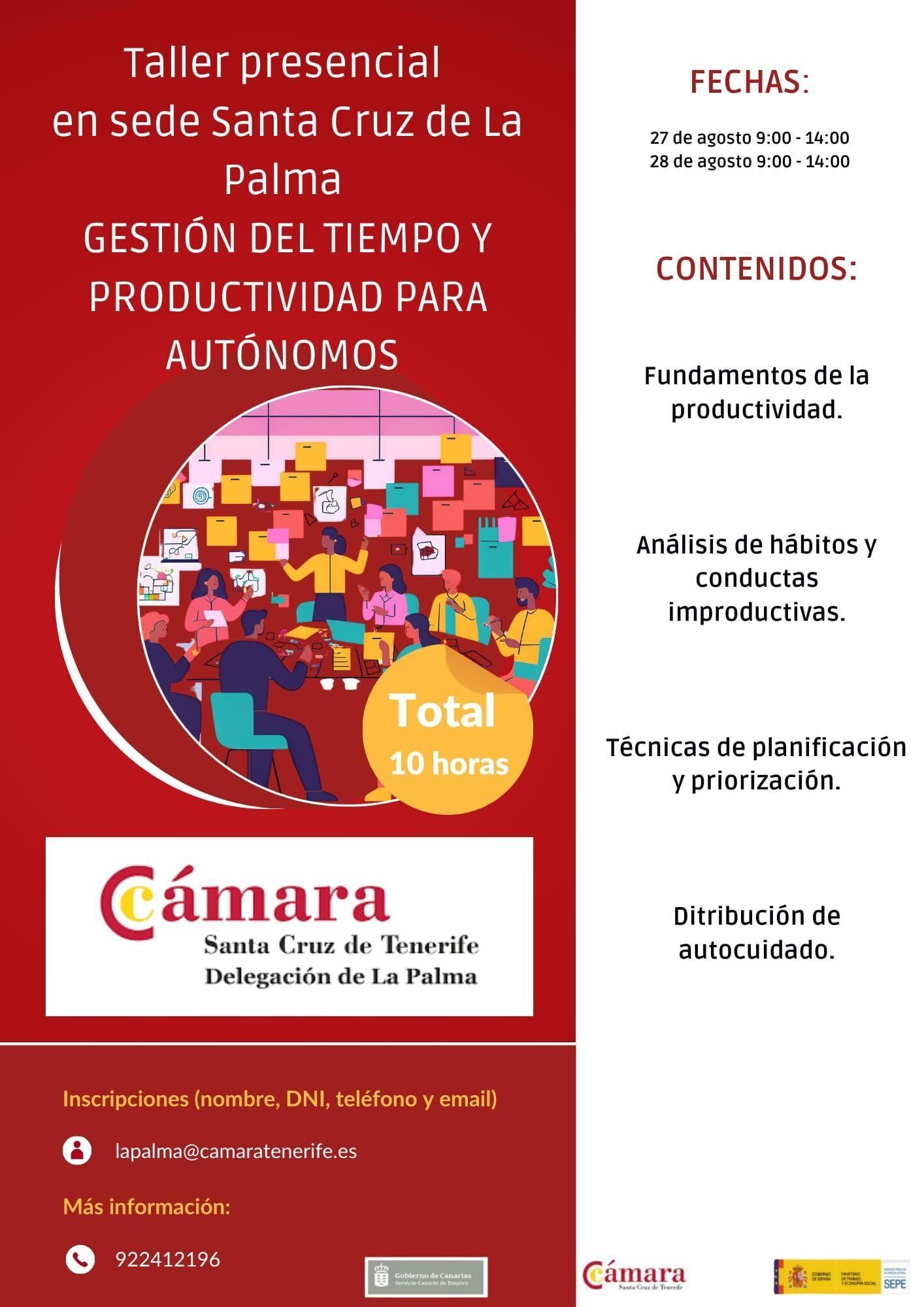 La Cámara organiza un taller para ayudar a las personas autónomas a gestionar su tiempo y mejorar su productividad